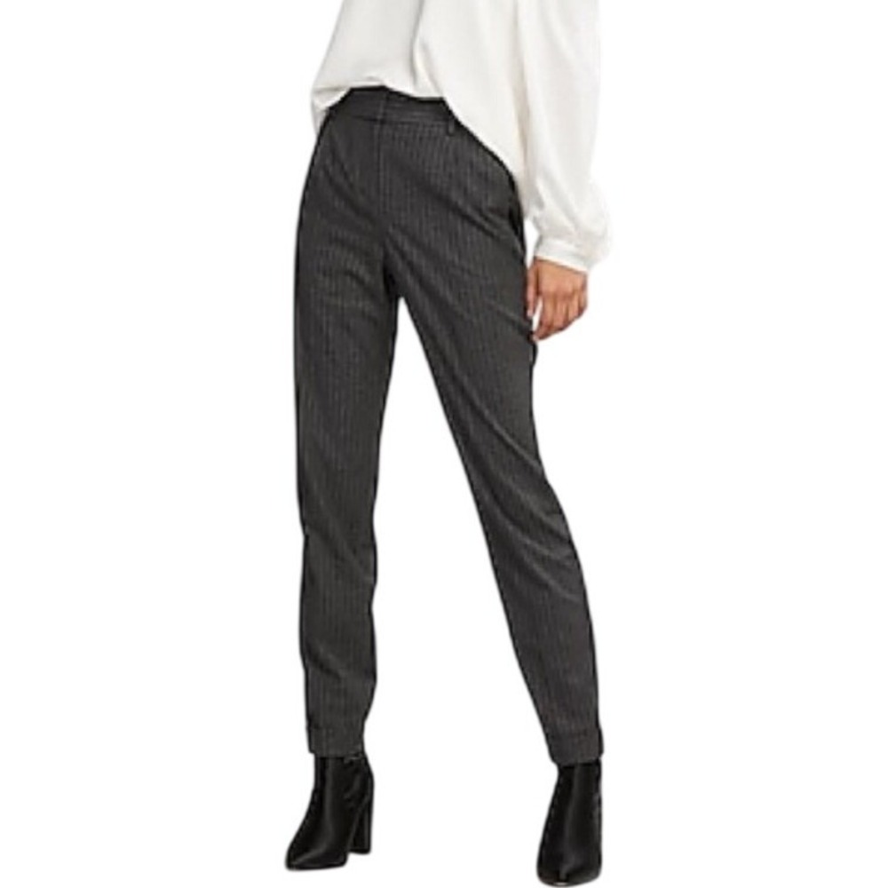 Express High Rise Ankle Dress Pants 10R Gray Pinstripe Cuffed‎ Corporate Trouser